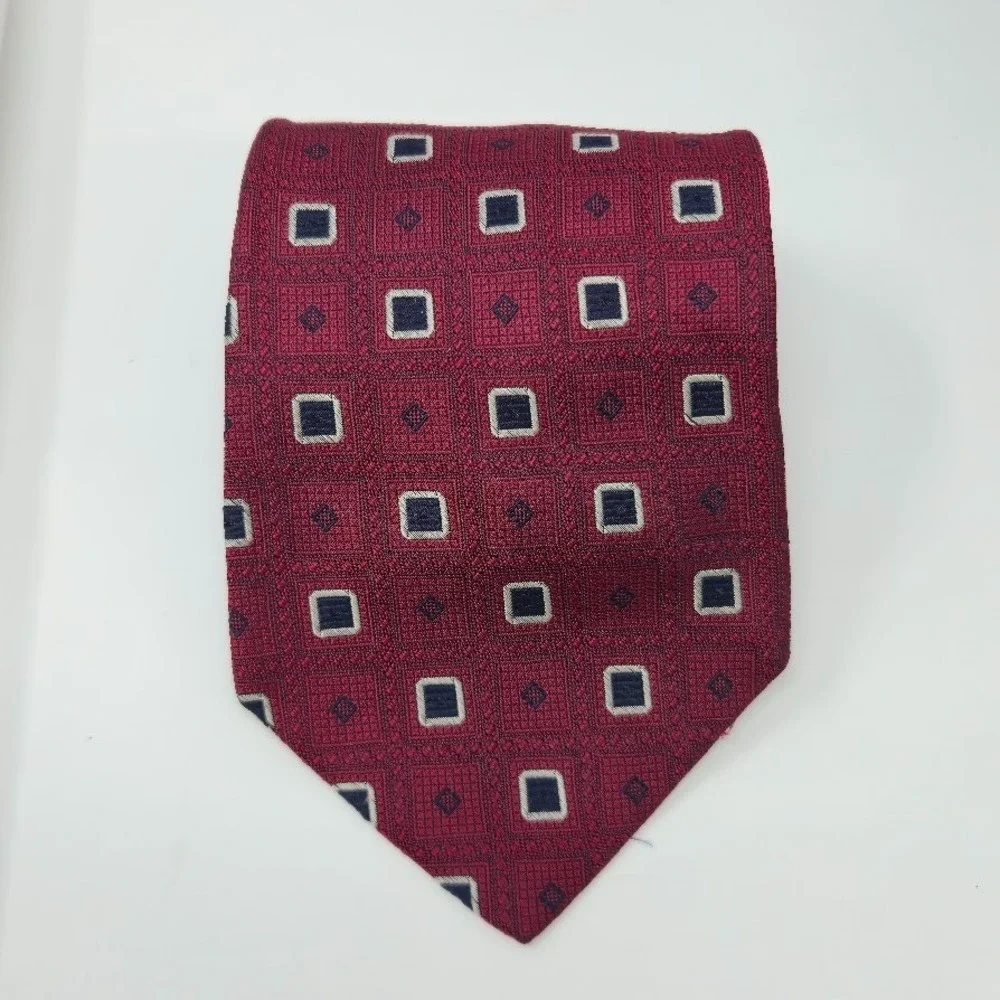 Jos. A. Bank Red/Navy Geometric 100% Silk Tie